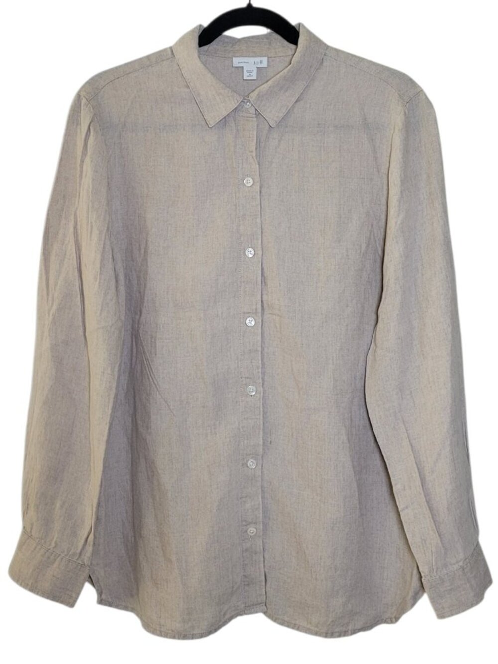 J Jill Love Linen Long Sleeve Button Front Blouse Shirt Beige Medium Coastal